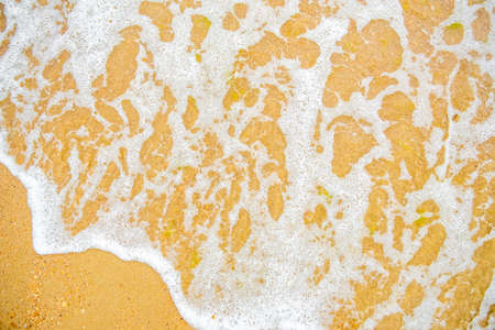 White wave on empty yellow sandy beach, summer or tropical climate background, nature background, daylight outdoorsの写真素材