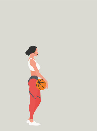 Young woman in sportswear with basketball ball. Vector illustration in flat styleのイラスト素材