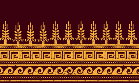 Ethnic seamless pattern with wheat, meander, and water symbols. Ethnic seamless pattern with wheat, meander, and water symbols.