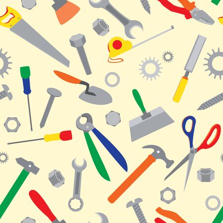 Hand tools seamless pattern. Light yellow backgroundのイラスト素材