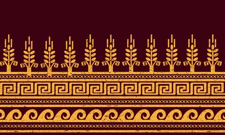 Ethnic seamless pattern with wheat, meander, and water symbols Ethnic seamless pattern with wheat, meander, and water symbols