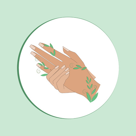 Hands organic care symbol. Woman hands treatment illustrationのイラスト素材