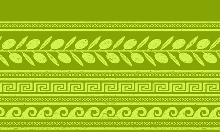 Seamless pattern with olives and greek symbols. Geometric background Seamless pattern with olives and greek symbols. Geometric background