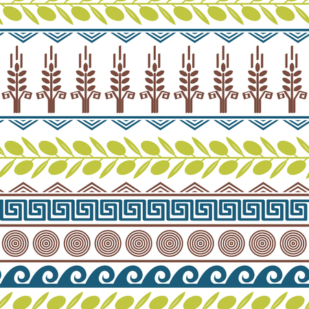 Cute seamless pattern with olives, wheat, and greek symbols. Cute seamless pattern with olives, wheat, and greek symbols.