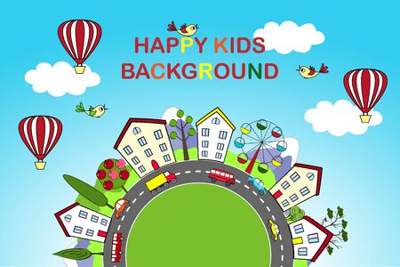 Kids background with happy cityのイラスト素材