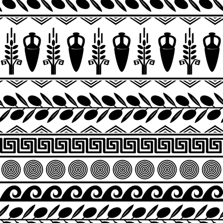 Seamless pattern with olives, wheat, amphora, and greek symbols. Seamless pattern with olives, wheat, amphora, and greek symbols.