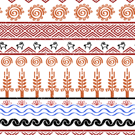Seamless pattern with tribal cucuteni culture symbolsのイラスト素材