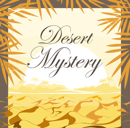 Desert Sunset with palm leaves. Frame backgroundのイラスト素材