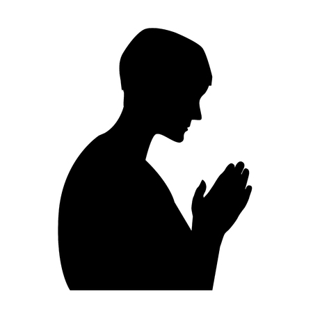 Praying man black silhouette on white backgroundのイラスト素材