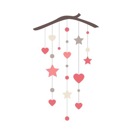 Elegant wall hanging banner with stars, hearts, and circles. Everyday or Valentine day vector decoration.のイラスト素材