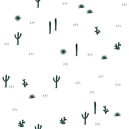 Hand drawn seamless pattern. Little saguaro, agaves, and opuntia cactuses on white background. .Cute design for textile, wallpapers, kids industry. Vectorのイラスト素材