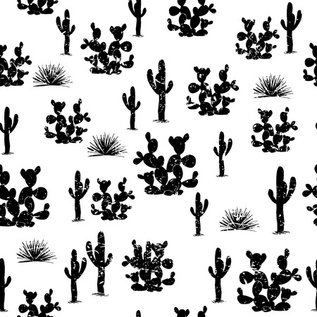 Hand drawn seamless pattern with cacti.のイラスト素材
