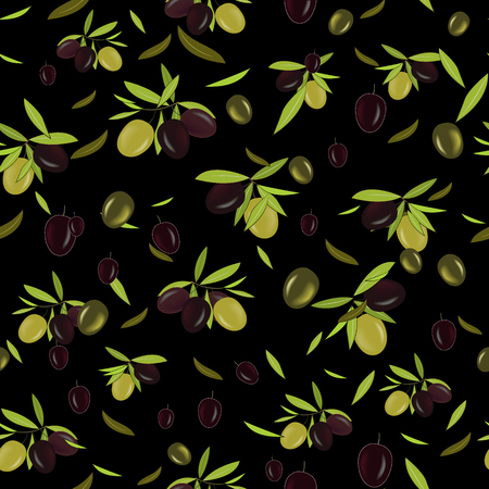 Olive branch seamless pattern, olive background. Mediterranean food wallpaper. Illustration for wrapping, wallpaper or print. Vectorのイラスト素材