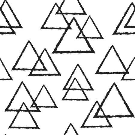 Vector Seamless Pattern with Triangle Geometric Shapes in Grunge Style . Trendy black and whitetexture.のイラスト素材