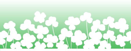 St. Patrick's day vector horizontal seamless background with shamrock leaves. Elegant white leaves silhouettes.のイラスト素材