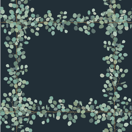 Vector floral card design: Eucalyptus silver dollar greenery leaf frame. Square elegance decorative invite postcard illustrationのイラスト素材