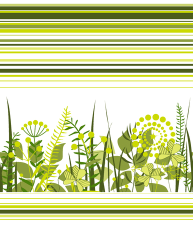 Luxury bedding set with doodle flowers and stripes. Cute green palette. Vector duvet illustrationのイラスト素材