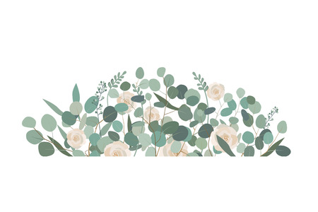 Decorative frame or border element with rose flowers and eucalyptusのイラスト素材