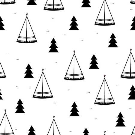 Teepee, native american tent seamless patternのイラスト素材