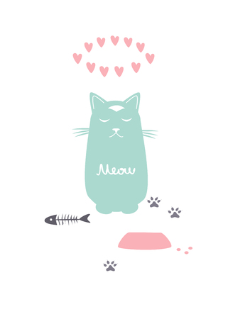 Cartoon cat in after meal meditationのイラスト素材