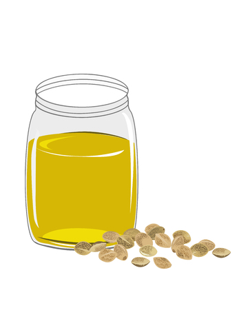 Hemp oil n a glass jar isolated on a white background. Vector illustrastionのイラスト素材