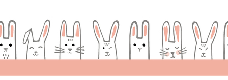 Seamless horizontal pattern with bunny faces. Rabbits Vector border or tape.のイラスト素材