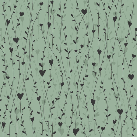 Cute seamless pattern with hearts branches for retro wallpapers, textile prints, bedding, or cards. Vector illustrationのイラスト素材