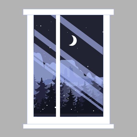 Vector view from the window. Beautiful trees and mountains panorama landscape. Modern art.のイラスト素材