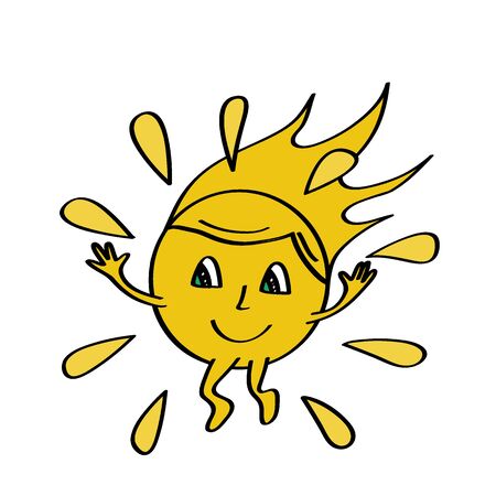 Funny sun icon illustration isolated on white background. Flat style. Vector templateのイラスト素材