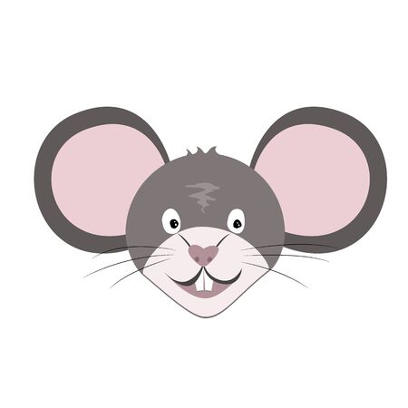 Smiling Rat or Mouse Face Icon Isolated on white. Vector flat illustration on a white background. Year of the rat Chinese symbol.のイラスト素材