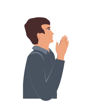 Profile portrait of praying Christian man, faith and religion concept. Vector illustrationのイラスト素材