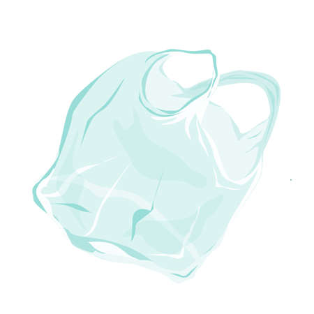 Transparent plastic bag flying in the air. Pollution problem. Vector illustration isolated on white backgroundのイラスト素材