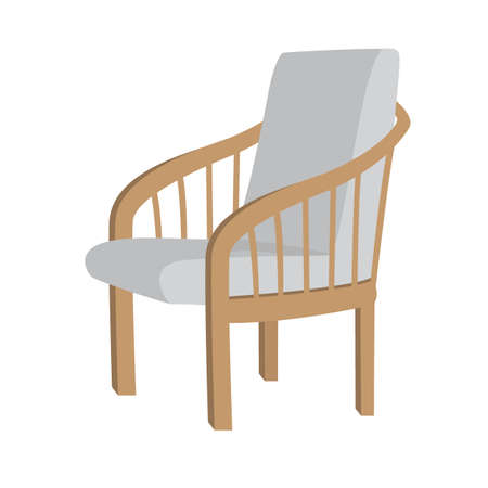 Scandinavian style modern gray armchair with wooden legs, isolated on white background. Vector flat illustration. Furniture, interior object, stylish armchair. Single piece of furnitureのイラスト素材