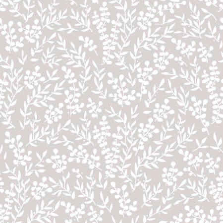Vector seamless border with doodle forest and meadow plants. Grey and white. Hand drawn abstract background for frames, posters, textileのイラスト素材