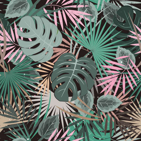 Seamless vector floral summer pattern background with tropical palm leaves. Elegant pastel palette. Perfect for wallpapers, web page backgrounds, surface textures, textileのイラスト素材