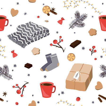 Winter and Christmas items seamless pattern.のイラスト素材