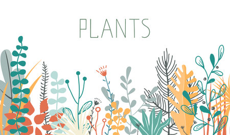 Vector illustration in trendy flat and linear style - background with copy space for text - plants and leavesのイラスト素材