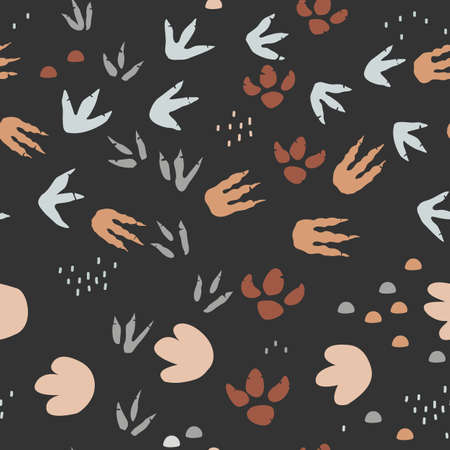 Dinosaur footprints seamless pattern. Background with dino feet steps traces. Vector illustrationのイラスト素材