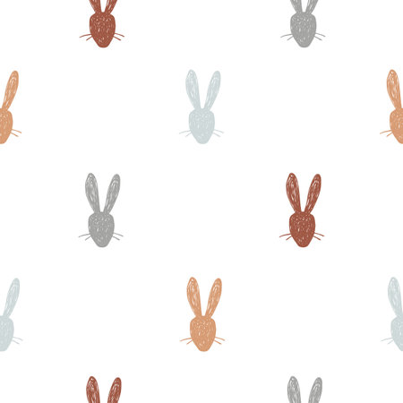 Cute hand drawn rabbit heads seamless pattern. Easter print for wallpaper or fabric. Vector illustrationのイラスト素材