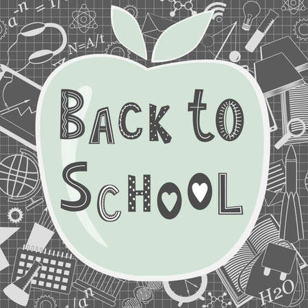 Back to school lettering in Scandinavian Style on apple background. Welcome back to school blackboard, vector illustrationのイラスト素材
