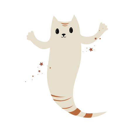 Cute cat ghost cartoon character. Halloween icon logo. Vector illustration isolated on whiteのイラスト素材