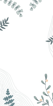 Abstract floral background, social media stories template with plants. Elegant herbs and shapes, pastel colors. Space for textのイラスト素材