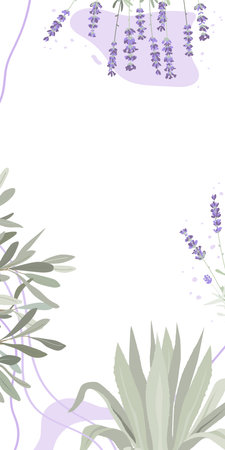 Abstract floral background, social media stories template with lavender plant. Space for text.のイラスト素材