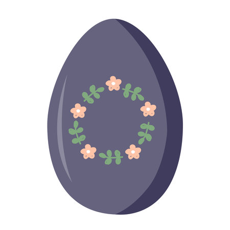 Easter egg icon with cute flower wreath frame. Vector illustration isolated on white background. Happy Easter Holiday element. Spring symbol.のイラスト素材