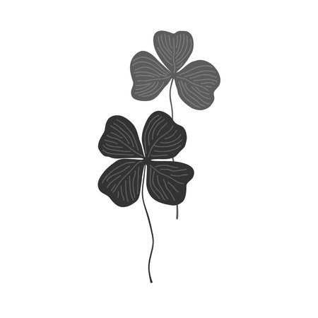 Cartoon doodle simple composition of two clover leaves. Vector isolated illustration.のイラスト素材