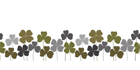 Clover leaves seamless pattern. Saint Patrick Day border design element, cartoon doodle vector isolated illustration.のイラスト素材