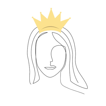 The face of woman wearing a tiara continuous line drawing. Beauty and self-confidence concept. Each woman as a queen vector isolated illustrationのイラスト素材