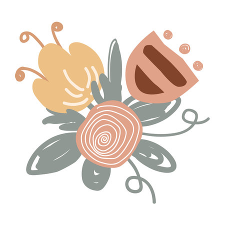 Cute floral design element. Scandinavian style bouquet from doodle flowers. Decoration posy in naive style.のイラスト素材