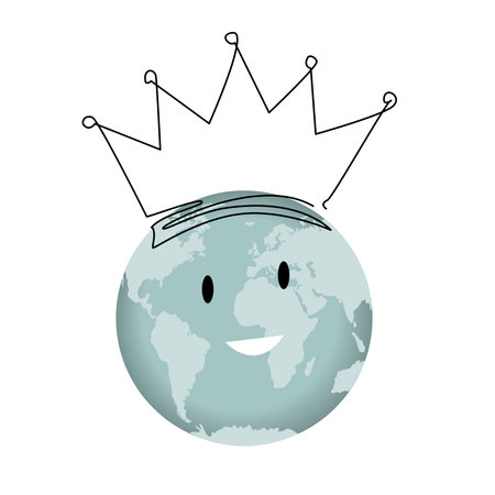 Happy Earth globe world cartoon character wearing a crown. Happy Earth day design element vectorのイラスト素材