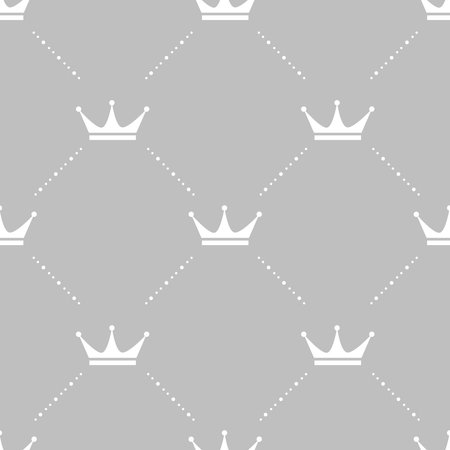 White crowns on grey background. Royal seamless pattern, baby textile or wallpaper vector design.のイラスト素材